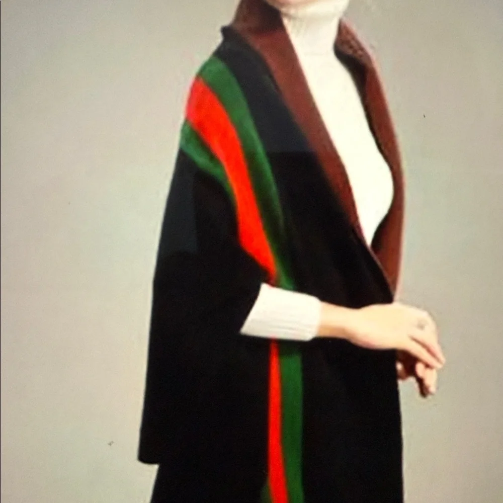 Stylish Black Scarf with Red and Green Stripes - Picture 4 of 6